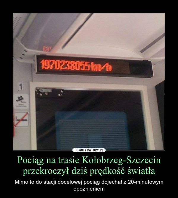 Pociąg na trasie Kołobrzeg-Szczecin przekroczył dziś prędkość światła – Mimo to do stacji docelowej pociąg dojechał z 20-minutowym opóźnieniem 