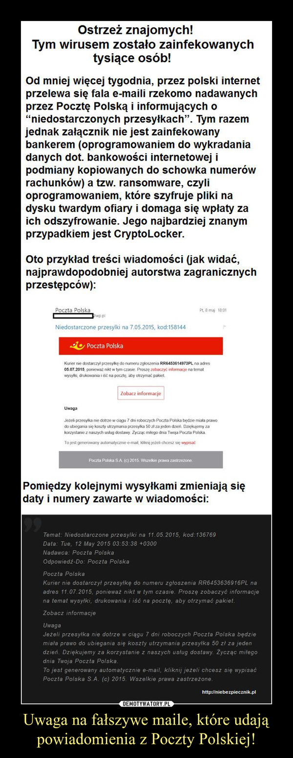 Uwaga na fałszywe maile, które udają powiadomienia z Poczty Polskiej!