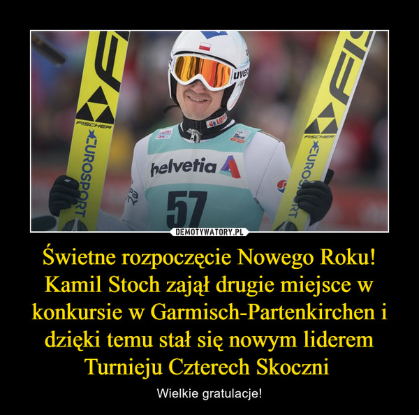 Świetne rozpoczęcie Nowego Roku! Kamil Stoch zajął drugie miejsce w konkursie w Garmisch-Partenkirchen i dzięki temu stał się nowym liderem Turnieju Czterech Skoczni 