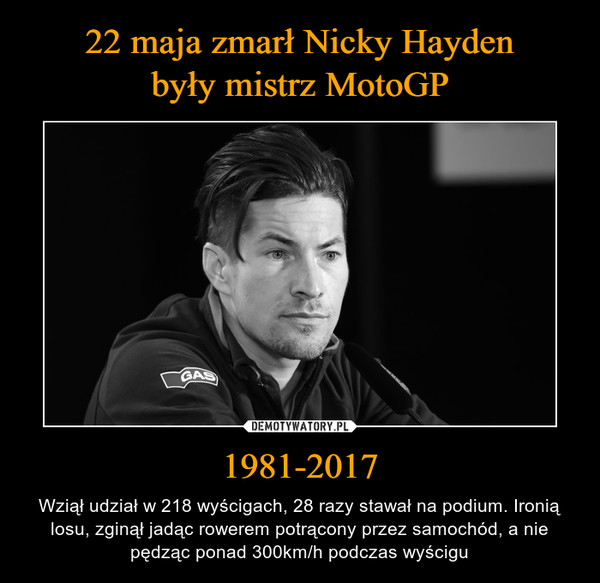 22 maja zmarł Nicky Hayden
były mistrz MotoGP 1981-2017