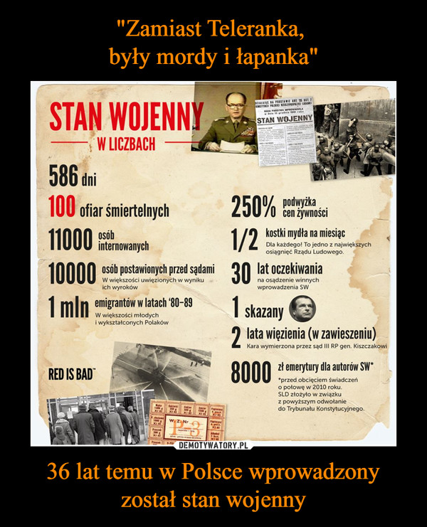 36 lat temu w Polsce wprowadzony został stan wojenny –  STAN WOJENNY W LICZBACH