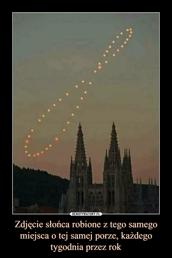 Zdjęcie słońca robione z tego samego miejsca o tej samej porze, każdego tygodnia przez rok –  