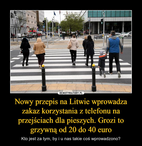 Nowy przepis na Litwie wprowadza zakaz korzystania z telefonu na przejściach dla pieszych. Grozi to grzywną od 20 do 40 euro – Kto jest za tym, by i u nas takie coś wprowadzono? 