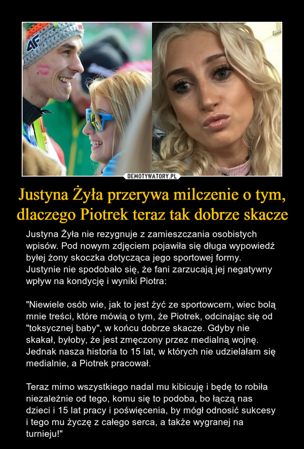 Justyna Żyła przerywa milczenie o tym, dlaczego Piotrek teraz tak dobrze skacze