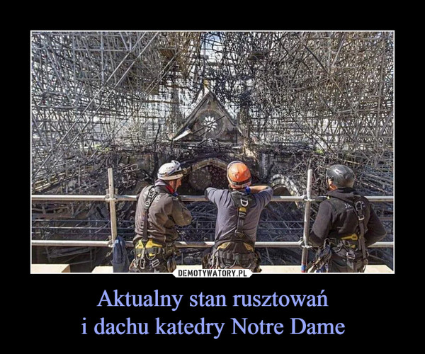 Aktualny stan rusztowańi dachu katedry Notre Dame –  
