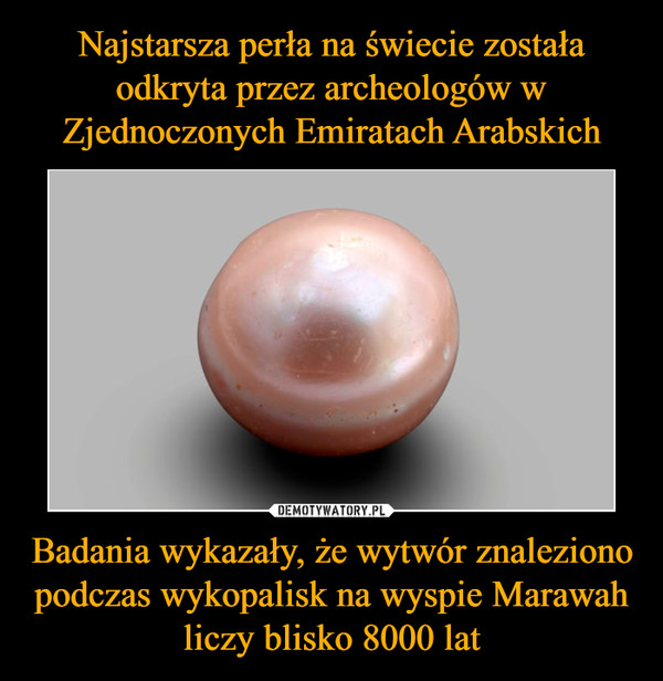Najstarsza perła na świecie została odkryta przez archeologów w Zjednoczonych Emiratach Arabskich Badania wykazały, że wytwór znaleziono podczas wykopalisk na wyspie Marawah liczy blisko 8000 lat