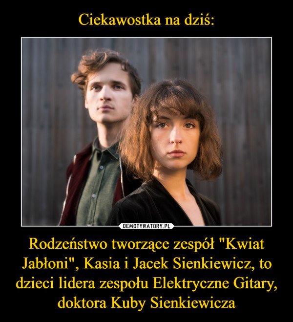 Rodzeństwo tworzące zespół "Kwiat Jabłoni", Kasia i Jacek Sienkiewicz, to dzieci lidera zespołu Elektryczne Gitary, doktora Kuby Sienkiewicza –  