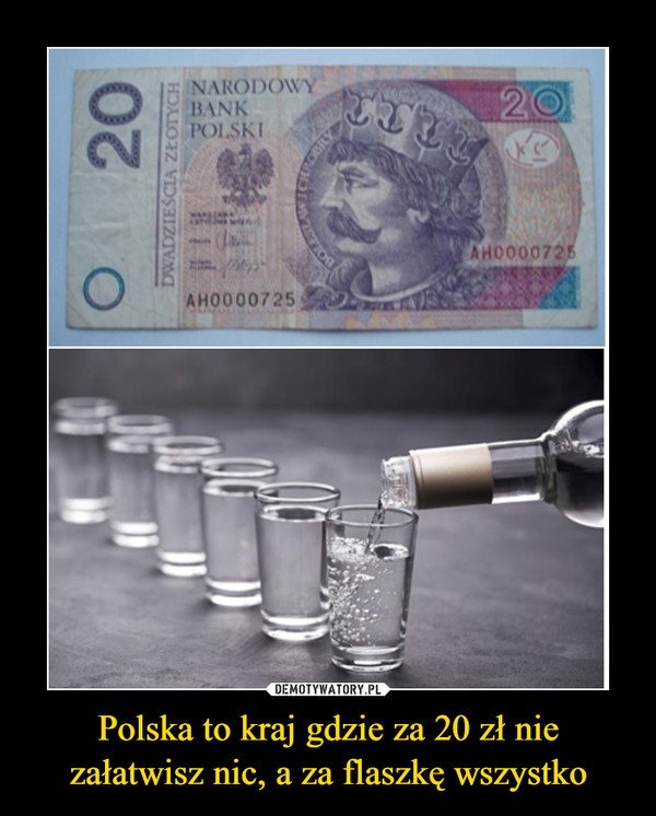 Polska to kraj gdzie za 20 zł nie załatwisz nic, a za flaszkę wszystko –  