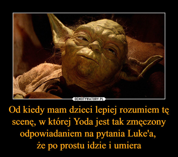 Od kiedy mam dzieci lepiej rozumiem tę scenę, w której Yoda jest tak zmęczony odpowiadaniem na pytania Luke'a, 
że po prostu idzie i umiera
