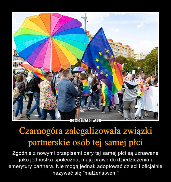 Czarnogóra zalegalizowała związki partnerskie osób tej samej płci