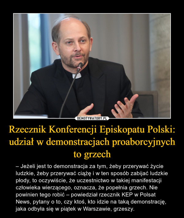 Rzecznik Konferencji Episkopatu Polski: udział w demonstracjach proaborcyjnych to grzech