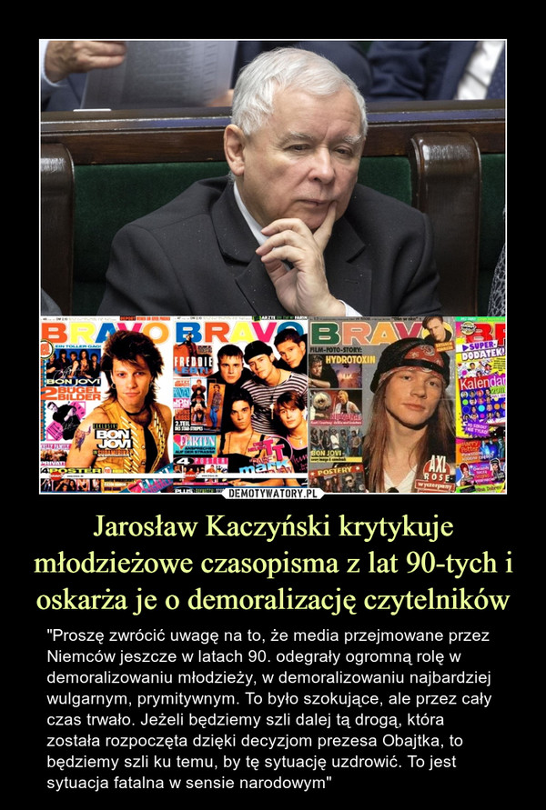 Jarosław Kaczyński krytykuje młodzieżowe czasopisma z lat 90-tych i oskarża je o demoralizację czytelników