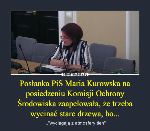 Posłanka PiS Maria Kurowska na posiedzeniu Komisji Ochrony Środowiska zaapelowała, że trzeba wycinać stare drzewa, bo... – ..."wyciągają z atmosfery tlen" 
