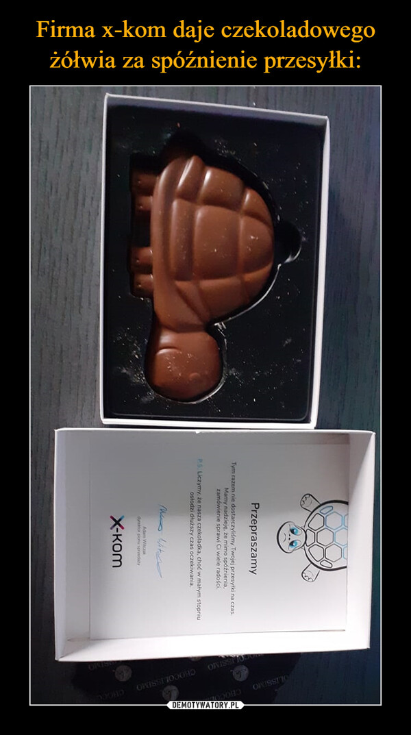 Firma x-kom daje czekoladowego żółwia za spóźnienie przesyłki: