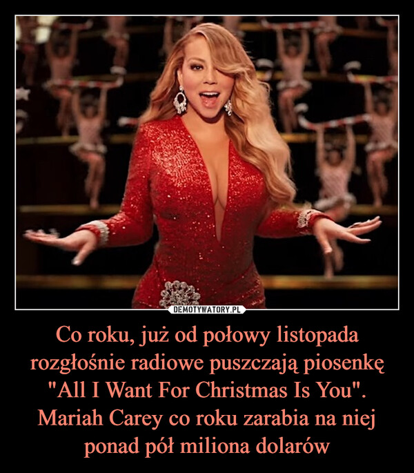 Co roku, już od połowy listopada rozgłośnie radiowe puszczają piosenkę "All I Want For Christmas Is You".Mariah Carey co roku zarabia na niej ponad pół miliona dolarów –  