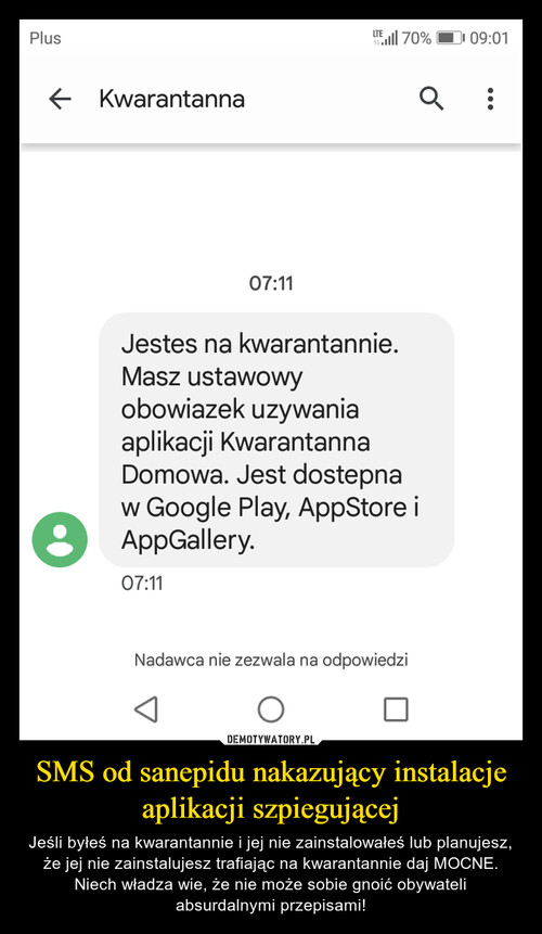 SMS od sanepidu nakazujący instalacje aplikacji szpiegującej