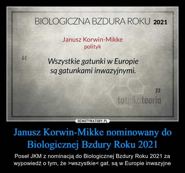 Janusz Korwin-Mikke nominowany do Biologicznej Bzdury Roku 2021