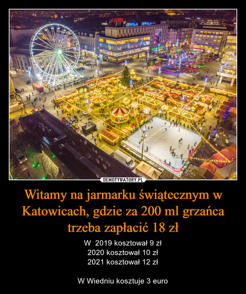 Witamy na jarmarku świątecznym w Katowicach, gdzie za 200 ml grzańca trzeba zapłacić 18 zł