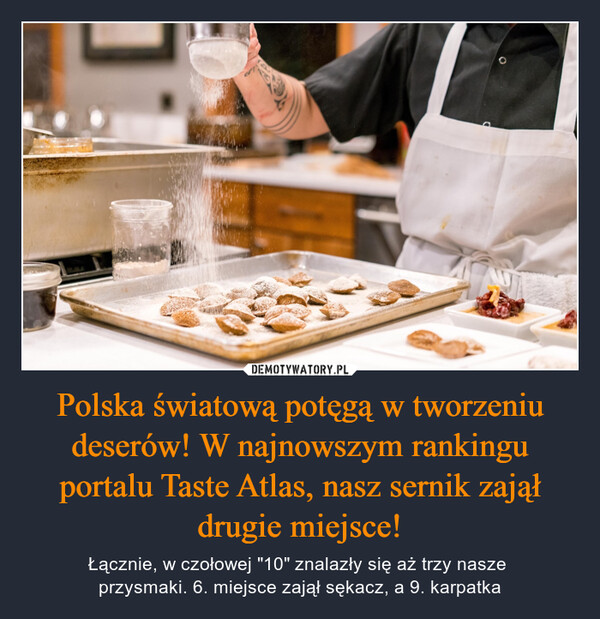 Polska światową potęgą w tworzeniu deserów! W najnowszym rankingu portalu Taste Atlas, nasz sernik zajął drugie miejsce! – Łącznie, w czołowej "10" znalazły się aż trzy nasze przysmaki. 6. miejsce zajął sękacz, a 9. karpatka 