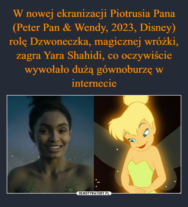 W nowej ekranizacji Piotrusia Pana (Peter Pan & Wendy, 2023, Disney) rolę Dzwoneczka, magicznej wróżki, zagra Yara Shahidi, co oczywiście wywołało dużą gównoburzę w internecie