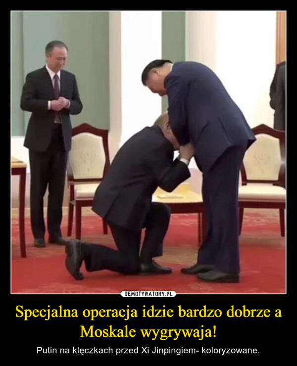 Specjalna operacja idzie bardzo dobrze a Moskale wygrywaja! – Putin na klęczkach przed Xi Jinpingiem- koloryzowane. 