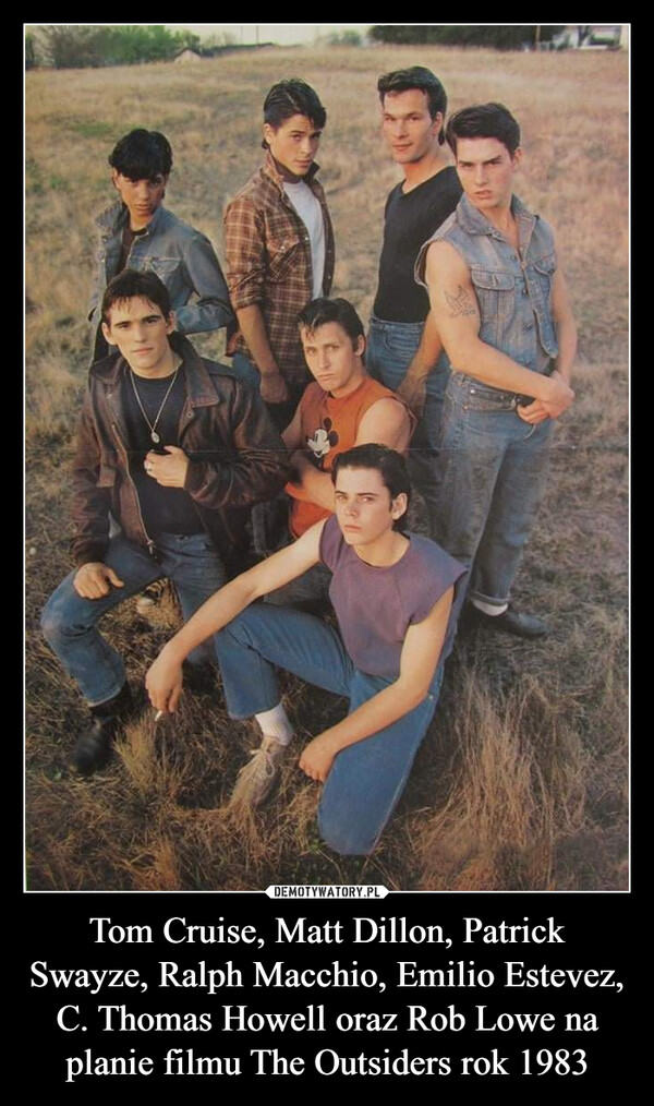 Tom Cruise, Matt Dillon, Patrick Swayze, Ralph Macchio, Emilio Estevez, C. Thomas Howell oraz Rob Lowe na planie filmu The Outsiders rok 1983 –  